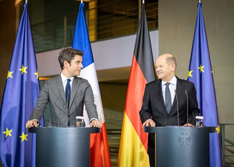 Premier Francji Gabriel Attal oraz kanclerz Niemiec Olaf Scholz, 5 lutego 2024 roku, aut. https://twitter.com/Bundeskanzler