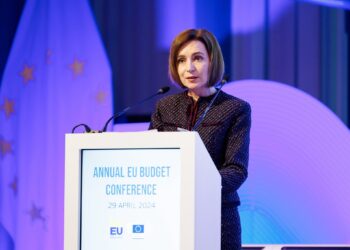 Prezydentka Mołdawii Maia Sandu podczas EU Budget Conference, 29 kwietnia 2024 roku, aut. @sandumaiamd z platformy X.