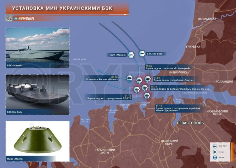 Operacja instalacji morskich min dennych przez Ukrainę fot. Rybar